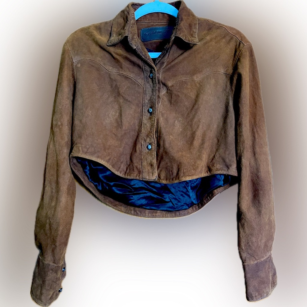 Chrome Hearts one of a kind suede leather cropped button top mahogany brown S